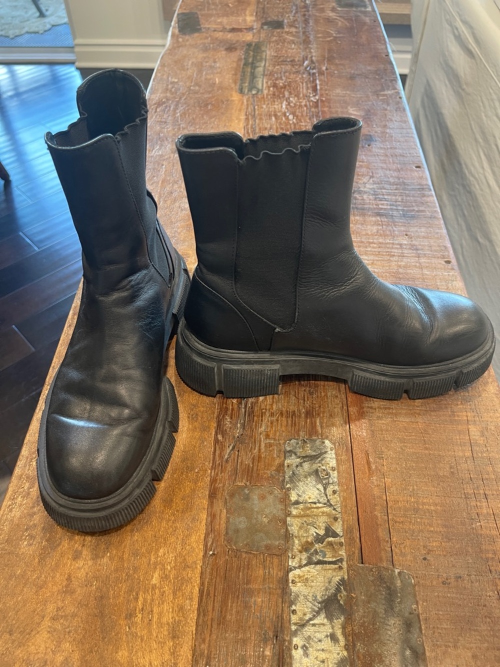 Zara Black Leather Platform Combat Boots